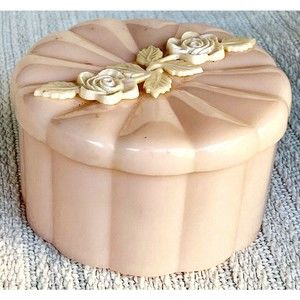 🌹 Adorable VINTAGE Menda Co. Pale Pink Dusting Powder Box w/ White Roses 🌹